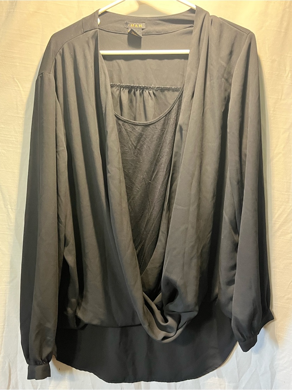 Iman 2x Black Draped Blouse - Elegant Long-Sleeve Women’s Top